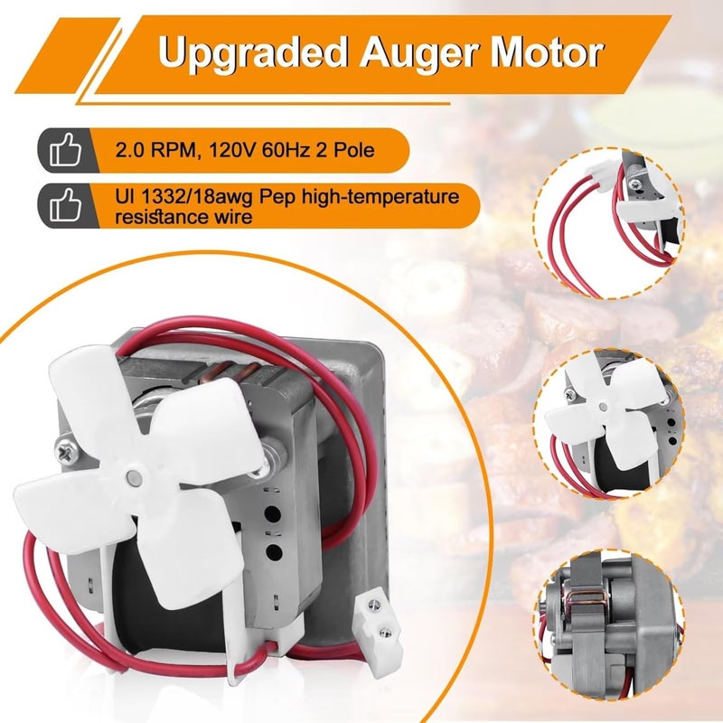 COMVIEE Upgraded 2.0RPM Auger Motor Replacement Parts Compatible with Traeger, Pit Boss, Camp Chef Wood Pellet Grills Smokers, AC120V 60Hz 2 Pole Universal Feeding Gear - Image 2